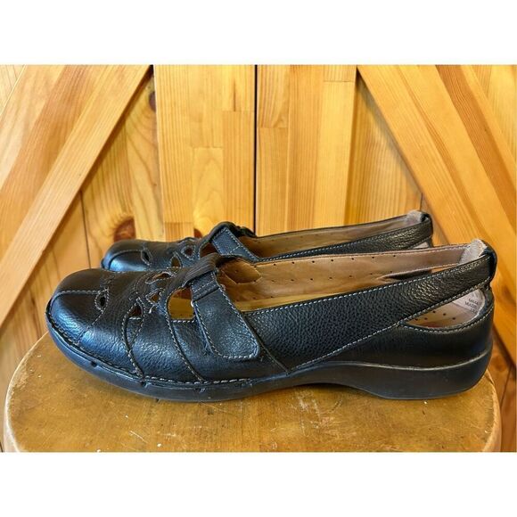 CLARKS Unstructured Strappy Leather Loafers Mary Janes - Black 9.5 - Picture 3 of 8